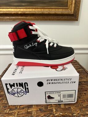 Patrick Ewing Orion Strap High-Top Sneakers Black Red Size 6